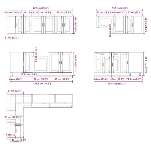 11-tlg. Küchenschrank-Set Porto Sonoma-Eiche Holzwerkstoff