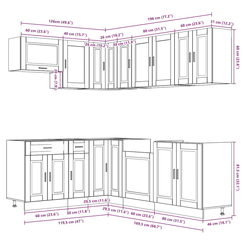 11-tlg. Küchenschrank-Set Porto Räuchereiche Holzwerkstoff