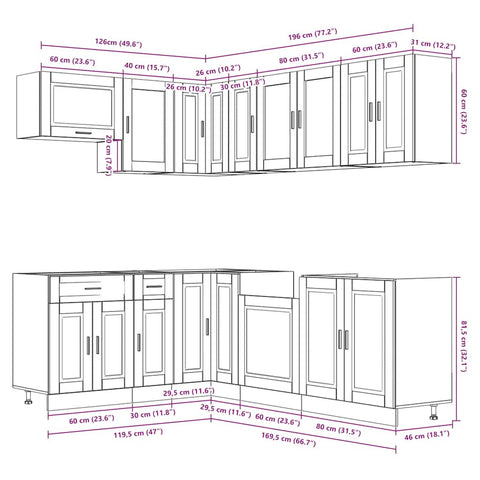 11-tlg. Küchenschrank-Set Porto Räuchereiche Holzwerkstoff