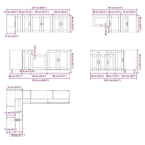 11-tlg. Küchenschrank-Set Porto Räuchereiche Holzwerkstoff