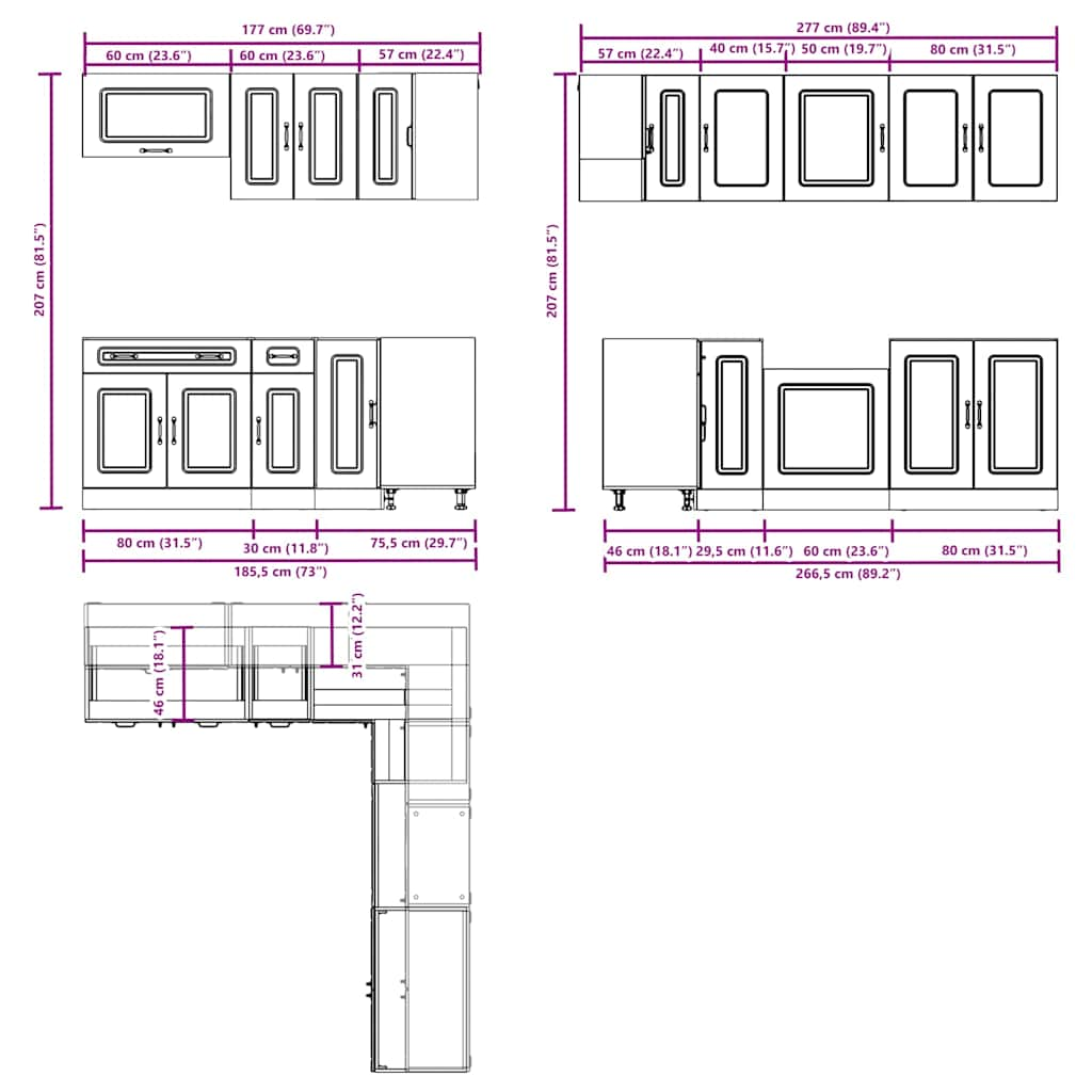 11-tlg. Küchenschrank-Set Kalmar Schwarz Holzwerkstoff