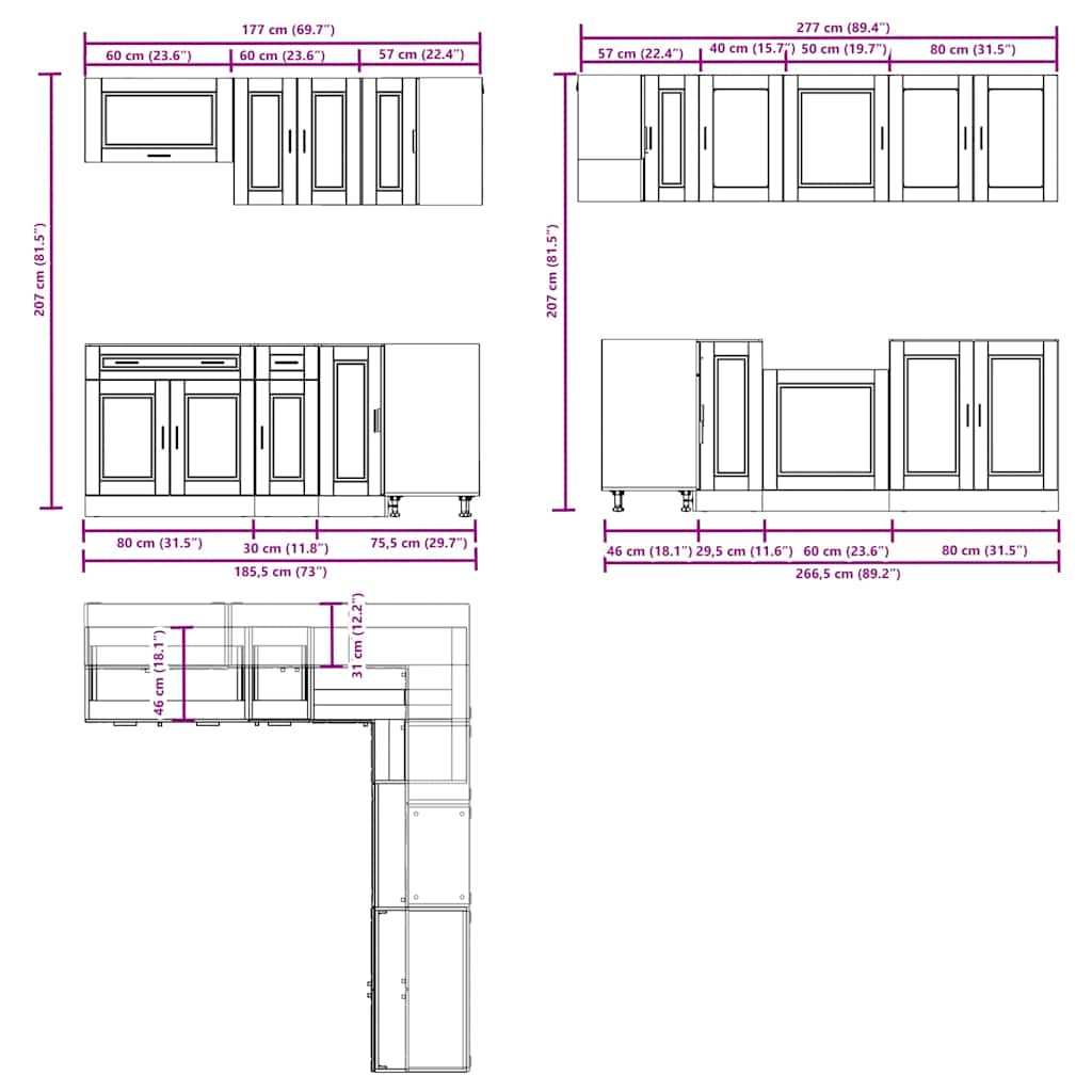 11-tlg. Küchenschrank-Set Porto Weiß Holzwerkstoff