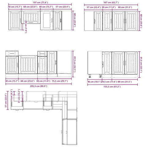 11-tlg. Küchenschrank-Set Kalmar Schwarz Holzwerkstoff