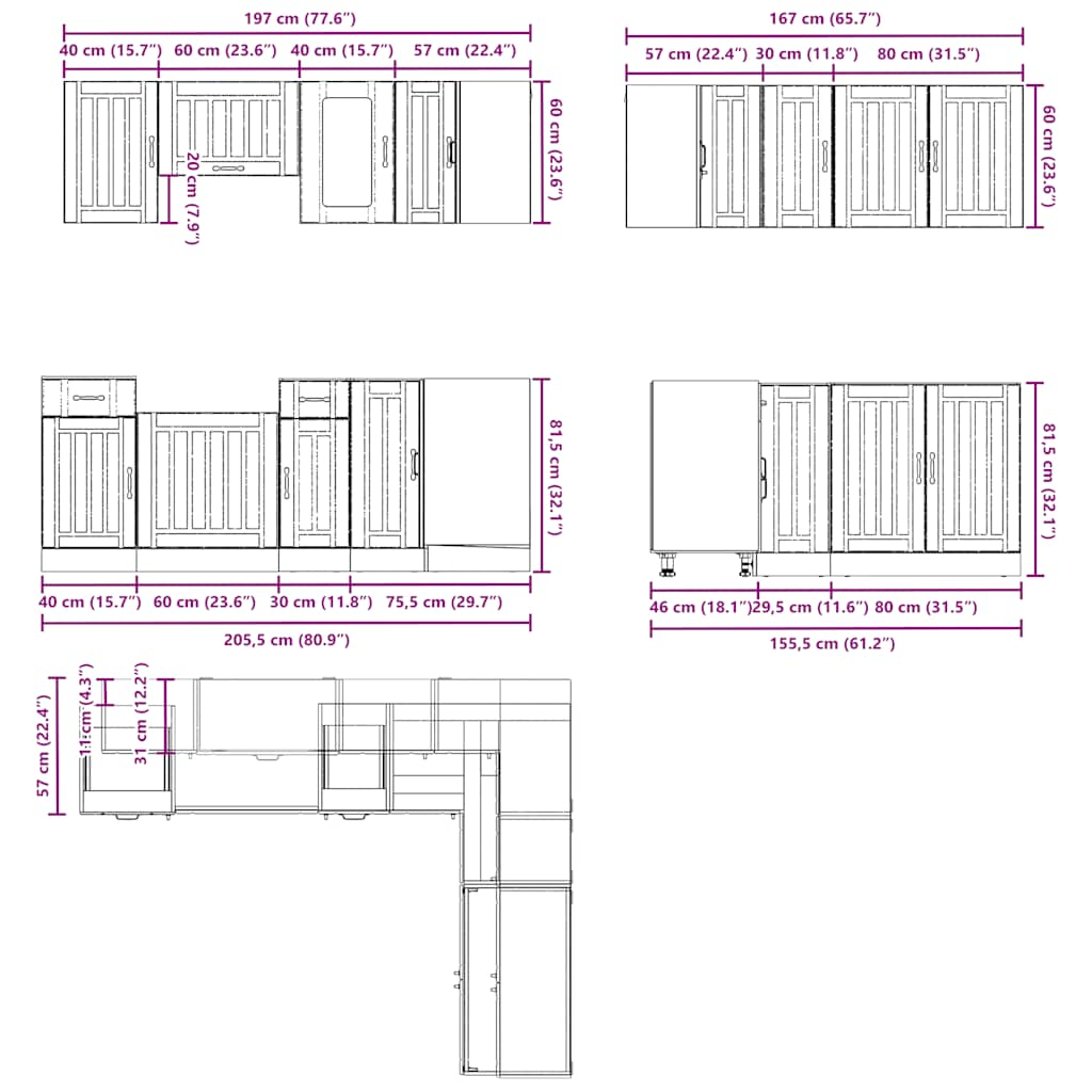 11-tlg. Küchenschrank-Set Lucca Weiß Holzwerkstoff