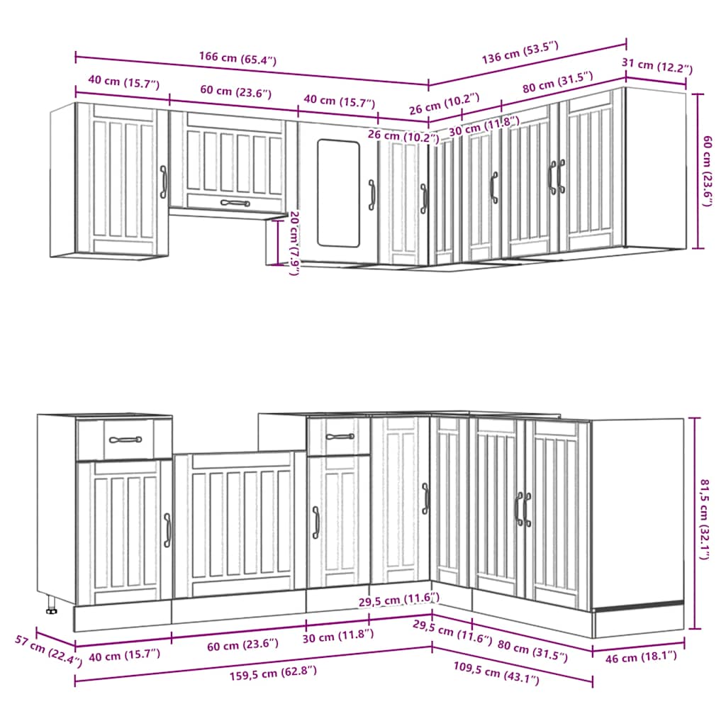 11-tlg. Küchenschrank-Set Lucca Räuchereiche Holzwerkstoff