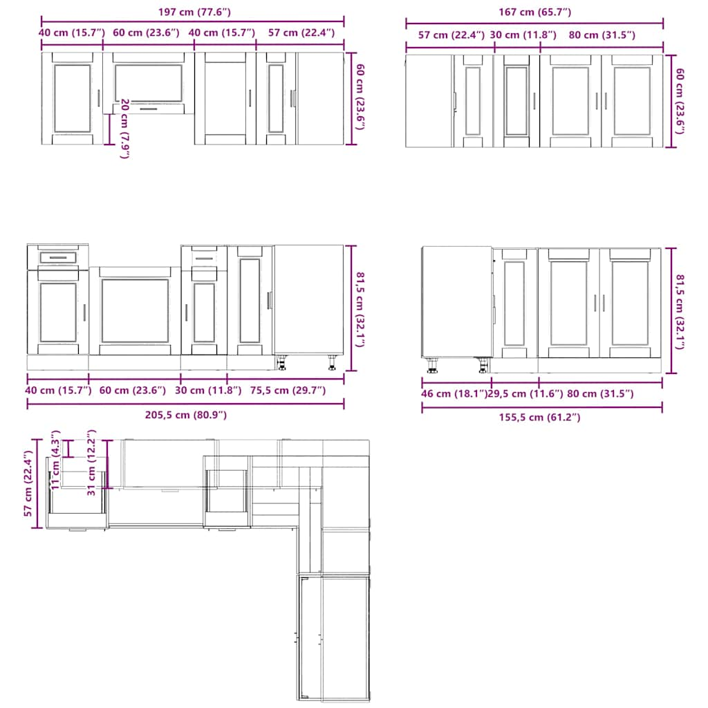 11-tlg. Küchenschrank-Set Porto Weiß Holzwerkstoff