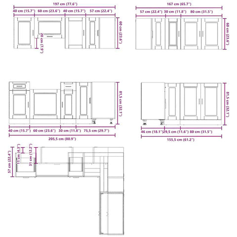 11-tlg. Küchenschrank-Set Porto Schwarz Holzwerkstoff