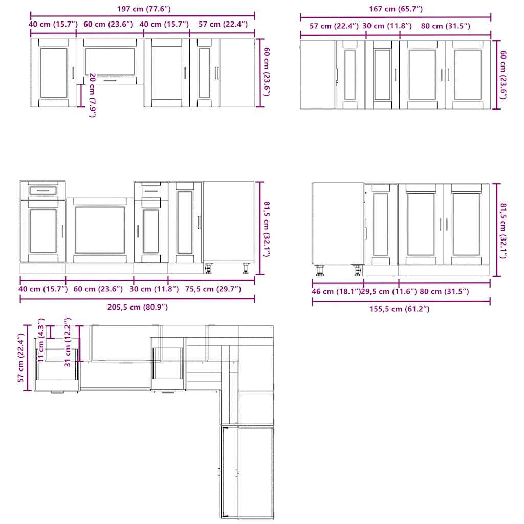 11-tlg. Küchenschrank-Set Porto Hochglanz-Weiß Holzwerkstoff