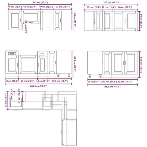 11-tlg. Küchenschrank-Set Porto Sonoma-Eiche Holzwerkstoff