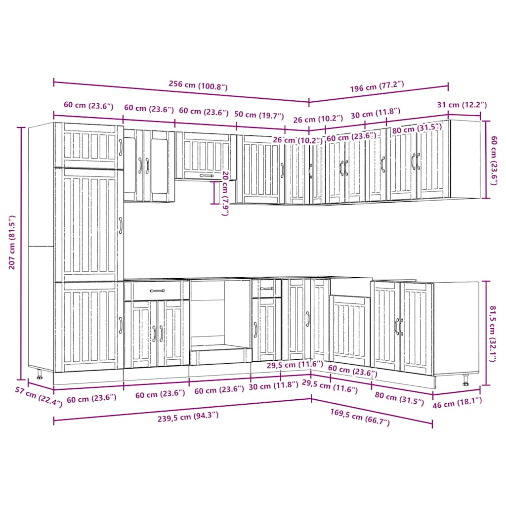 14-tlg. Küchenschrank-Set Lucca Schwarz Holzwerkstoff