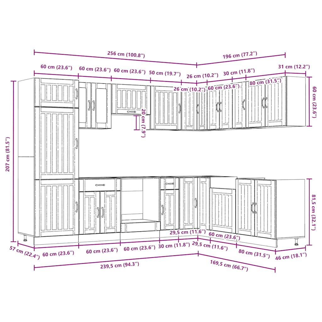 14-tlg. Küchenschrank-Set Lucca Grau Sonoma Holzwerkstoff