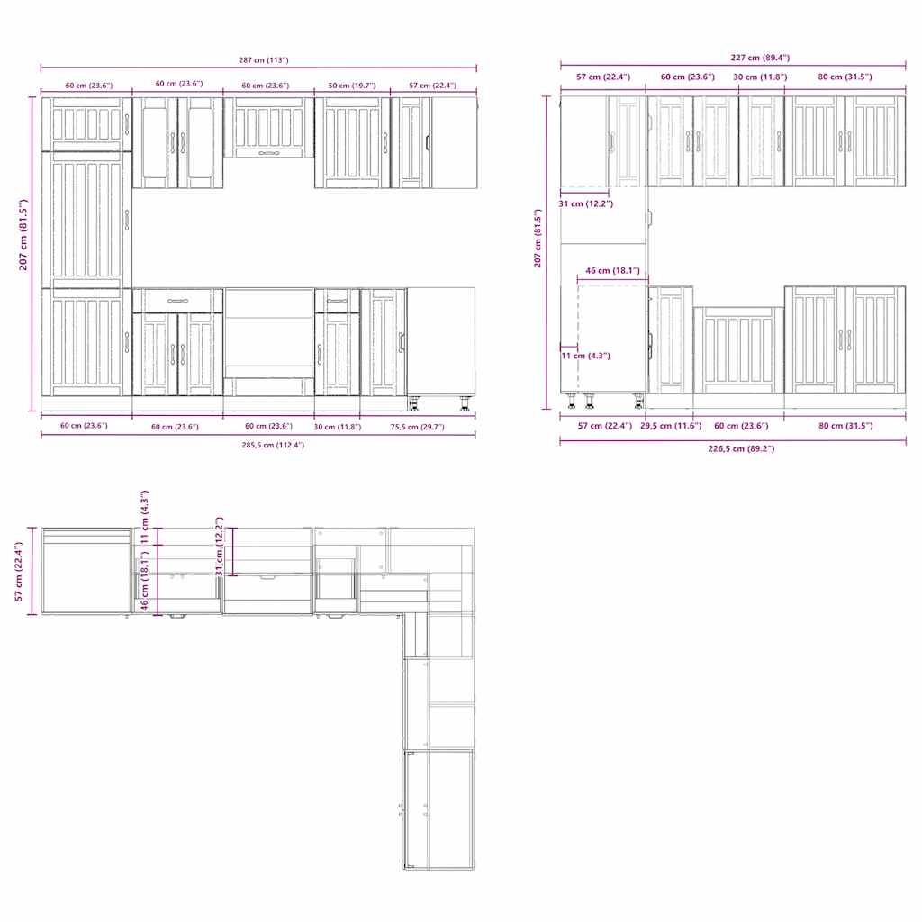 14-tlg. Küchenschrank-Set Lucca Altholz-Optik Holzwerkstoff