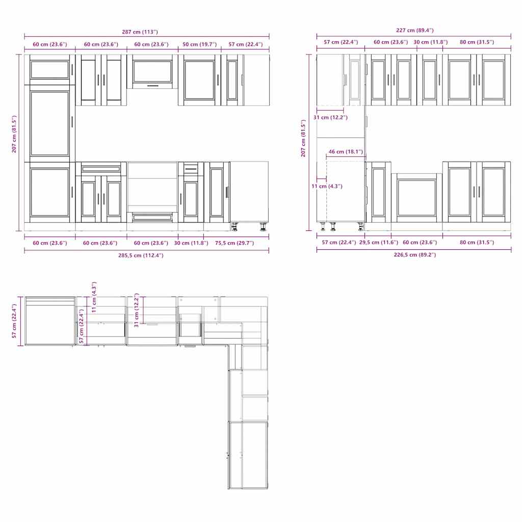 14-tlg. Küchenschrank-Set Porto Weiß Holzwerkstoff