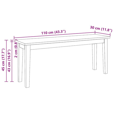 Bank 110 cm Weiß Massivholz Gummibaum