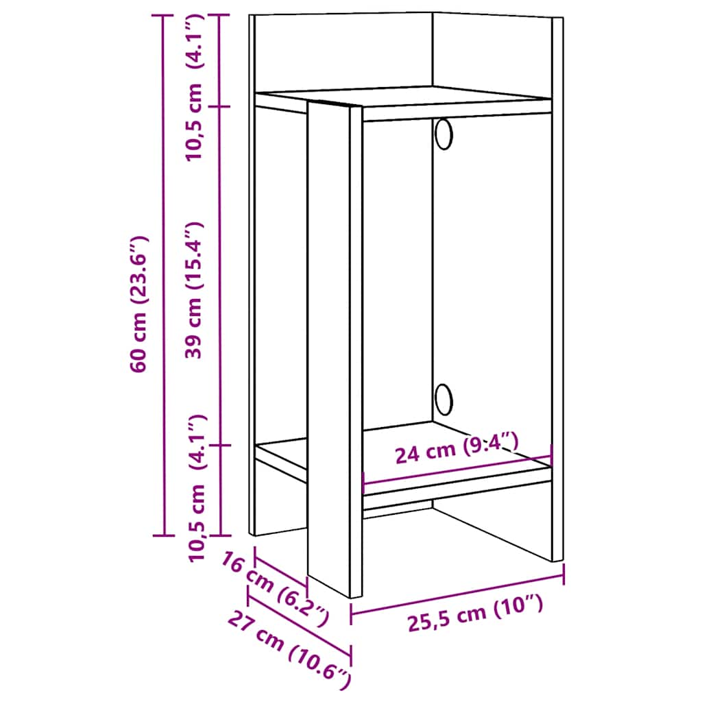 Beistelltisch mit Ablage Schwarz 25,5x27x60 cm