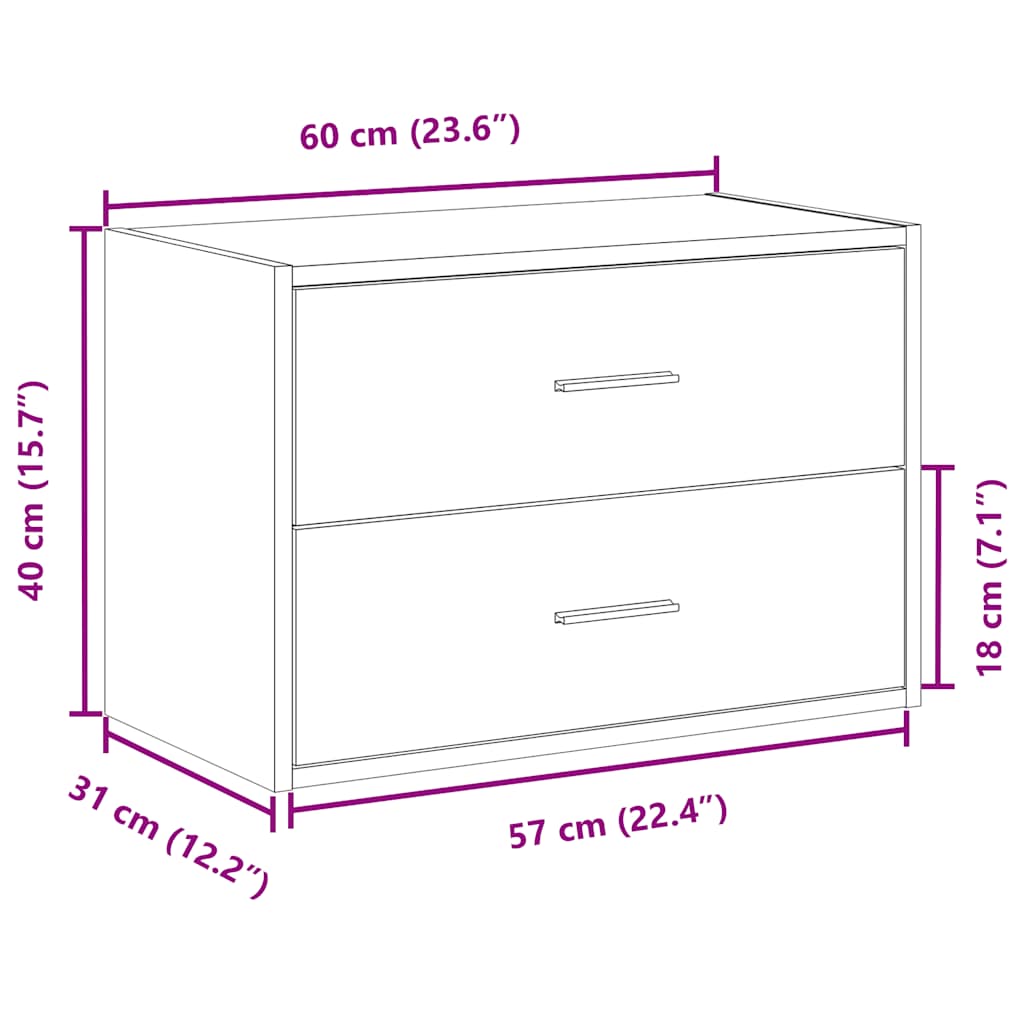 Schrank mit 2 Schubladen Grau Sonoma 60x31x40 cm Holzwerkstoff