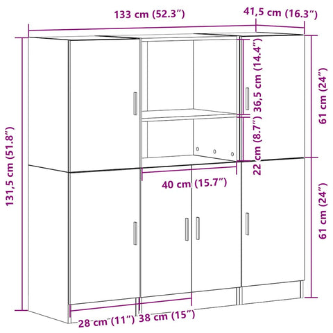 3-tlg. Küchenschrank-Set Betongrau Holzwerkstoff