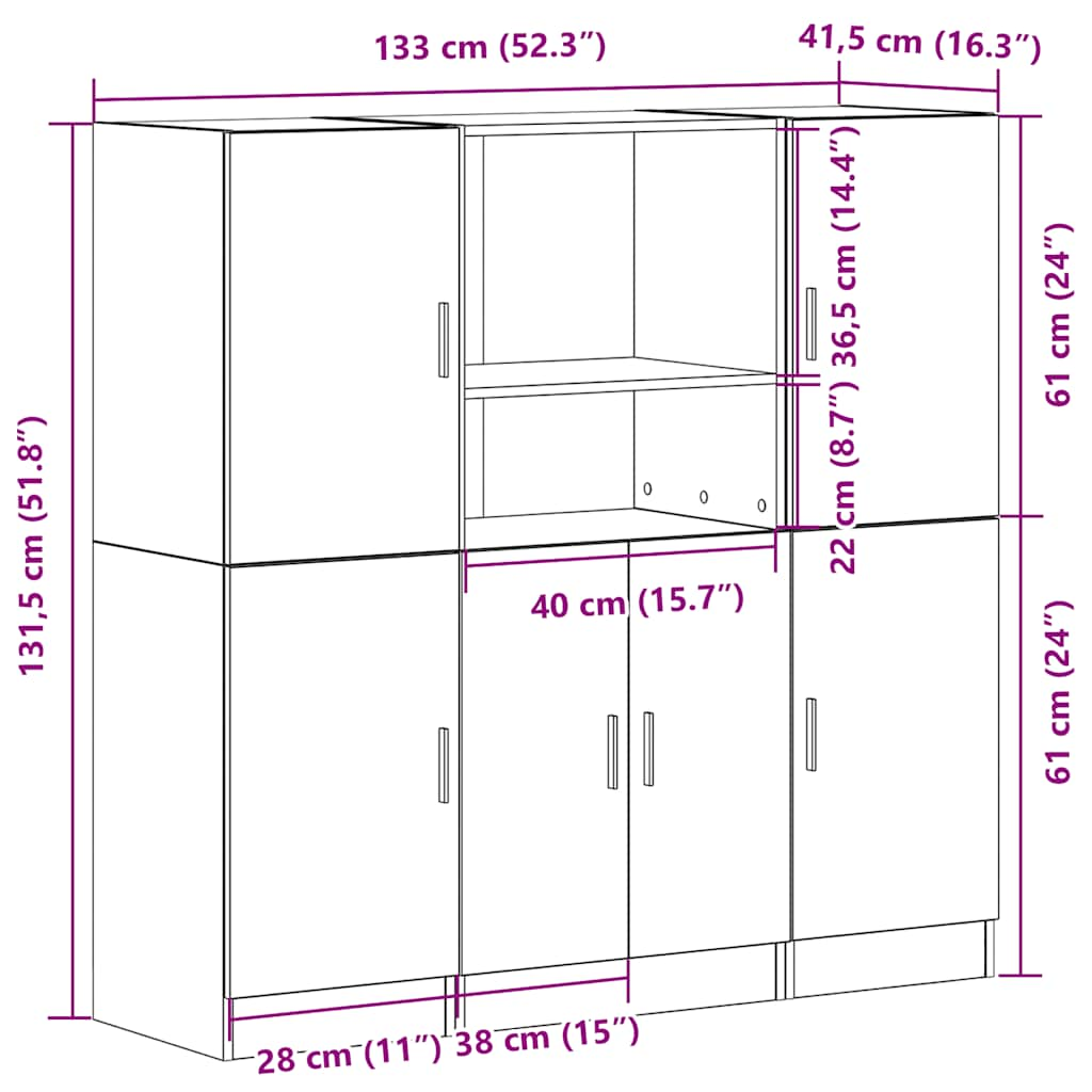 3-tlg. Küchenschrank-Set Grau Sonoma Holzwerkstoff