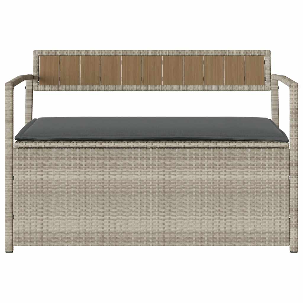 Gartenbank mit Stauraum und Kissen Hellgrau Poly Rattan