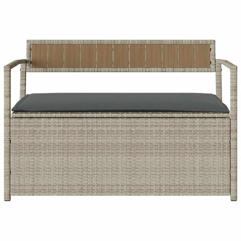 Gartenbank mit Stauraum und Kissen Hellgrau Poly Rattan