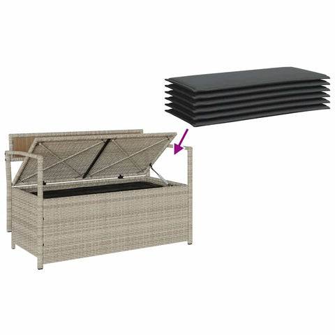 Gartenbank mit Stauraum und Kissen Hellgrau Poly Rattan