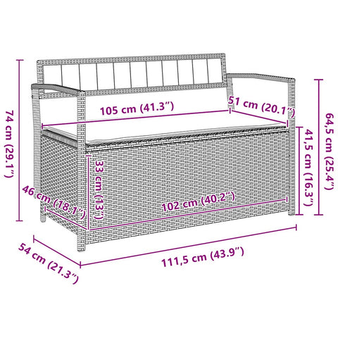 Gartenbank mit Stauraum und Kissen Hellgrau Poly Rattan