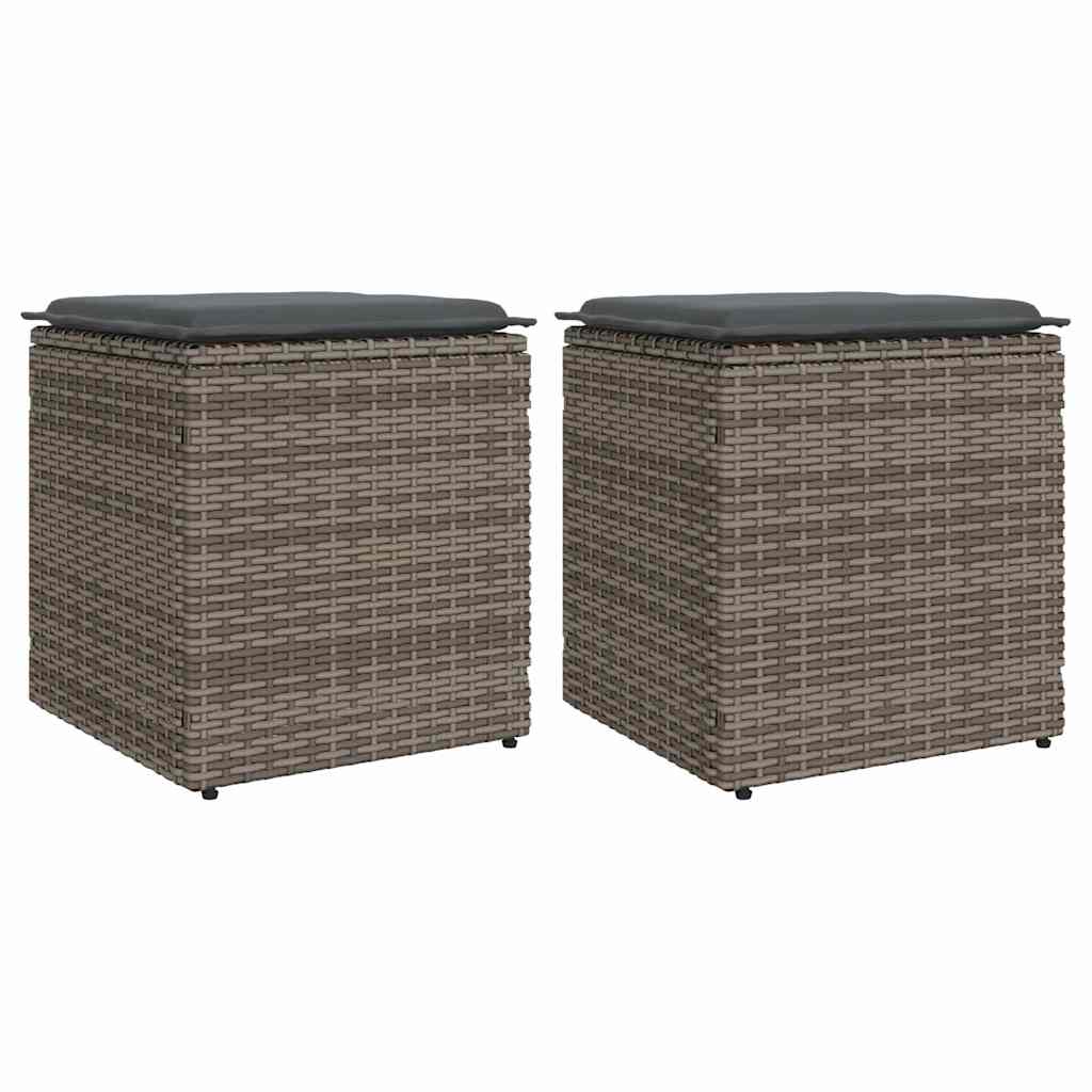 Gartenhocker mit Kissen 2 Stk. Grau 40x40x43 cm Poly Rattan