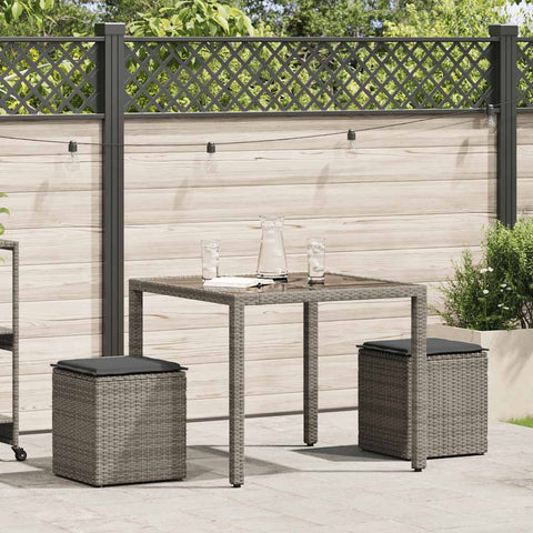 Gartenhocker mit Kissen 2 Stk. Grau 40x40x43 cm Poly Rattan