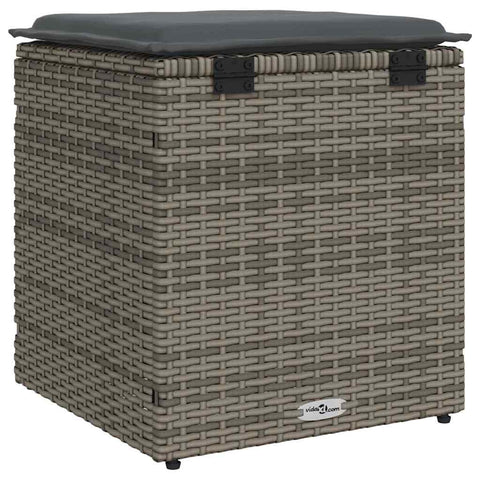 Gartenhocker mit Kissen 2 Stk. Grau 40x40x43 cm Poly Rattan