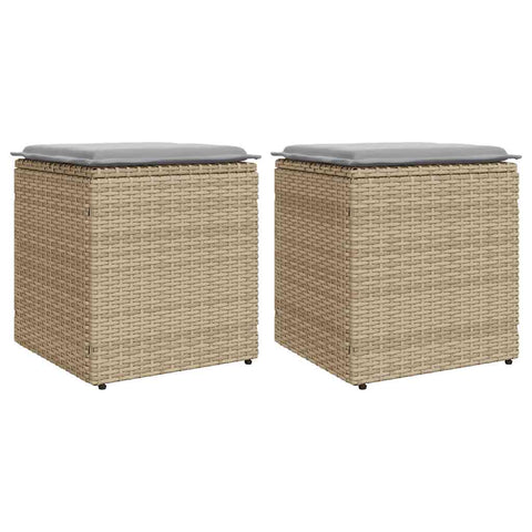 Gartenhocker mit Kissen 2 Stk. Beige 40x40x43 cm Poly Rattan