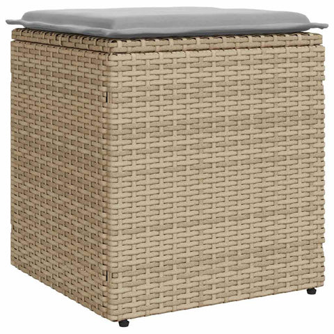 Gartenhocker mit Kissen 2 Stk. Beige 40x40x43 cm Poly Rattan