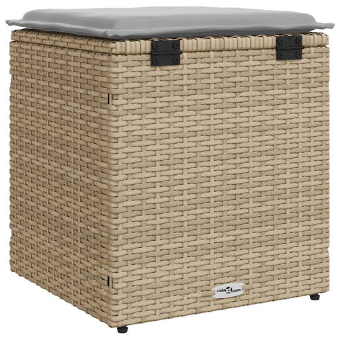 Gartenhocker mit Kissen 2 Stk. Beige 40x40x43 cm Poly Rattan