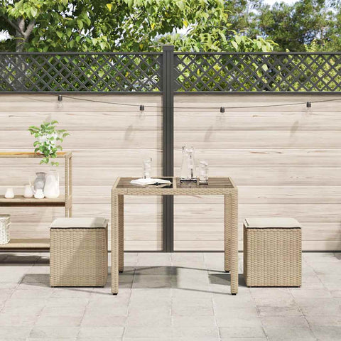 Gartenhocker mit Kissen 2 Stk. Beige 40x40x43 cm Poly Rattan