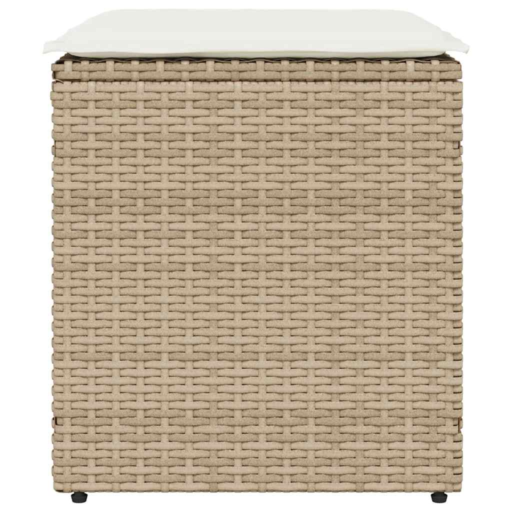 Gartenhocker mit Kissen 2 Stk. Beige 40x40x43 cm Poly Rattan