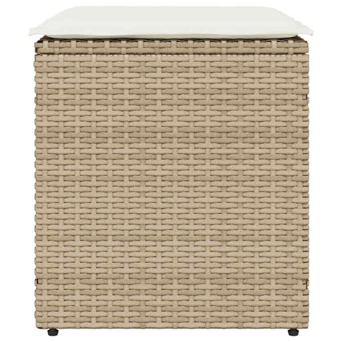 Gartenhocker mit Kissen 2 Stk. Beige 40x40x43 cm Poly Rattan