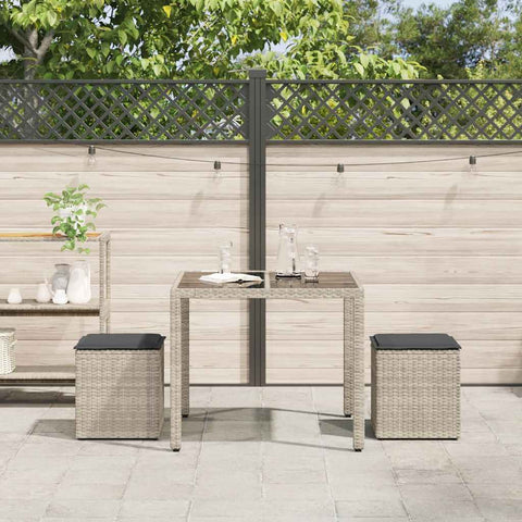 Gartenhocker mit Kissen 2 Stk. Hellgrau 40x40x43 cm Poly Rattan