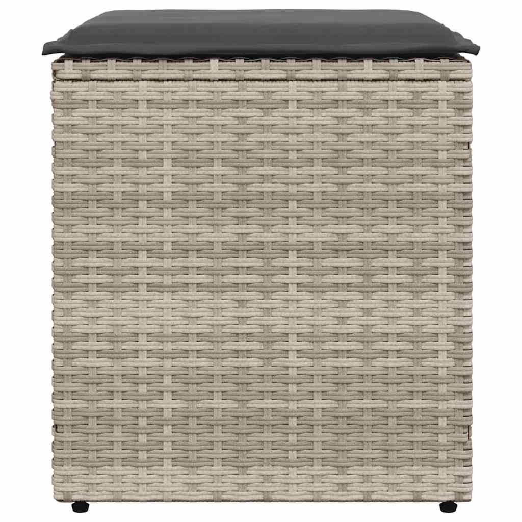 Gartenhocker mit Kissen 2 Stk. Hellgrau 40x40x43 cm Poly Rattan