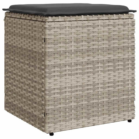 Gartenhocker mit Kissen 2 Stk. Hellgrau 40x40x43 cm Poly Rattan