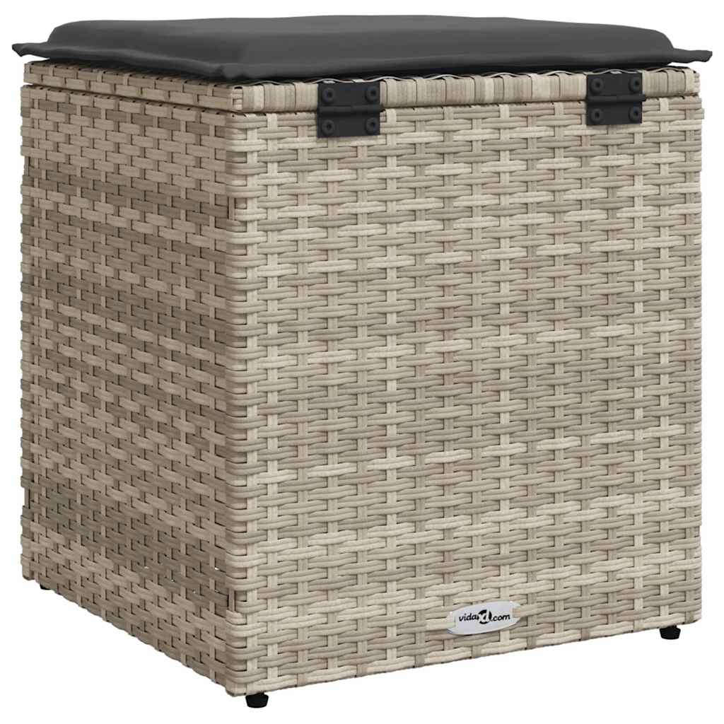 Gartenhocker mit Kissen 2 Stk. Hellgrau 40x40x43 cm Poly Rattan