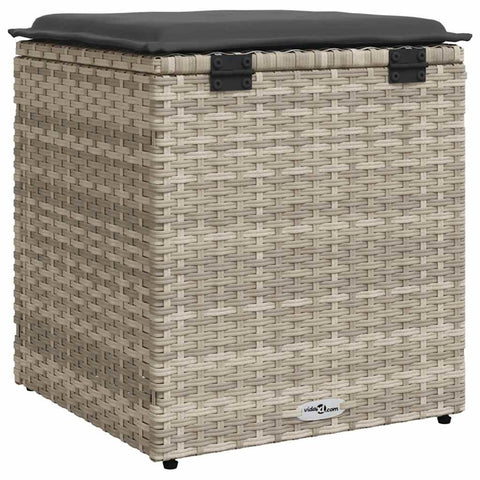 Gartenhocker mit Kissen 2 Stk. Hellgrau 40x40x43 cm Poly Rattan