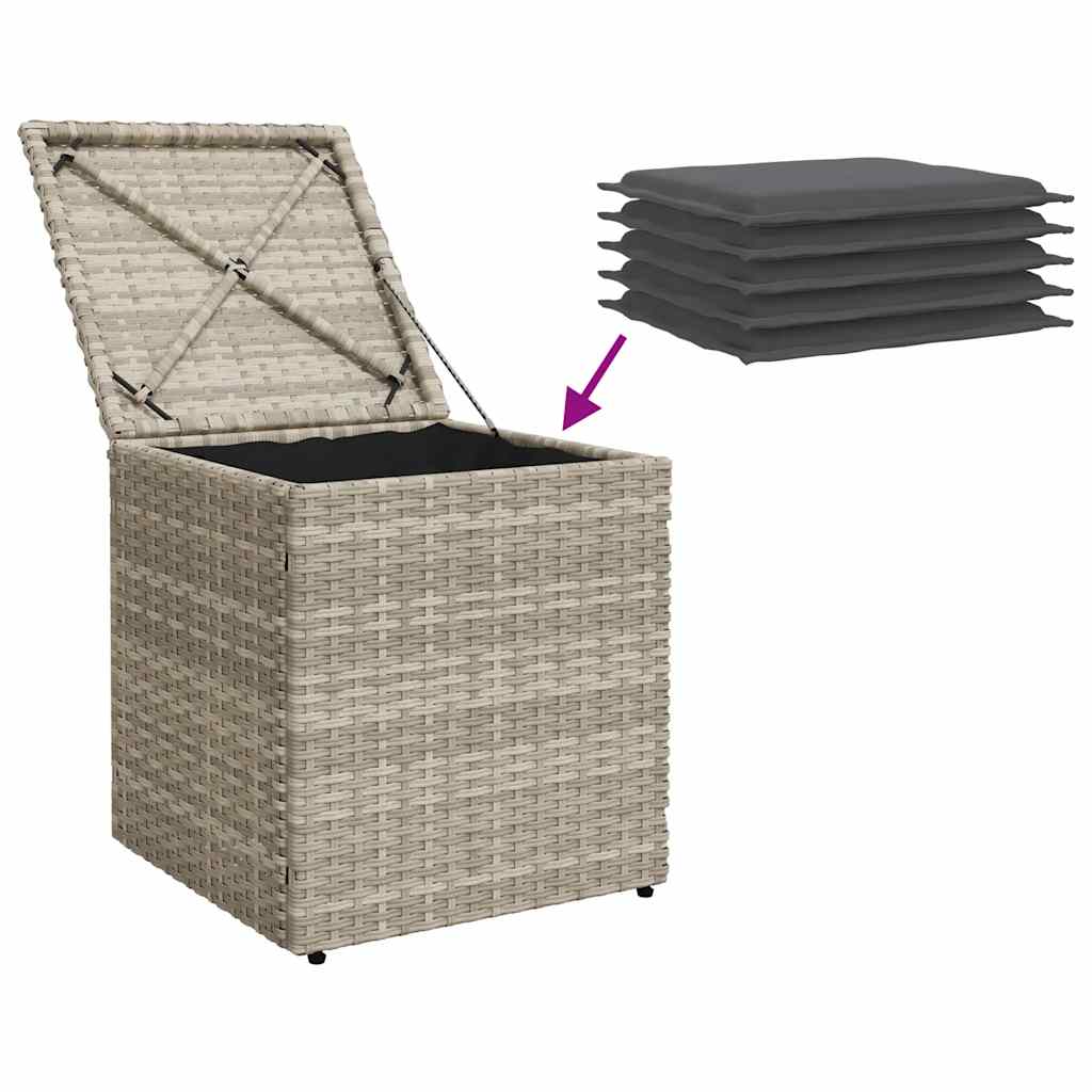 Gartenhocker mit Kissen 2 Stk. Hellgrau 40x40x43 cm Poly Rattan