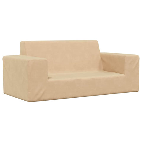 Kindersofa 2-Sitzer Creme Weich Plüsch