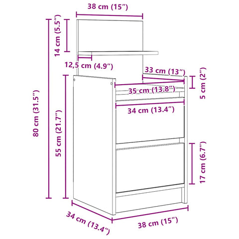 Nachttisch mit 2 Schubladen Braun Eichen-Optik 38x34x80 cm