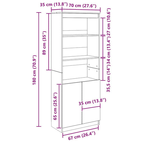 Highboard Artisan-Eiche 70x35x180 cm Holzwerkstoff