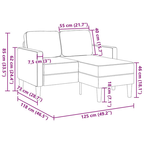 2-Sitzer-Sofa mit Chaiselongue L-Form Hellgrau 125 cm Stoff