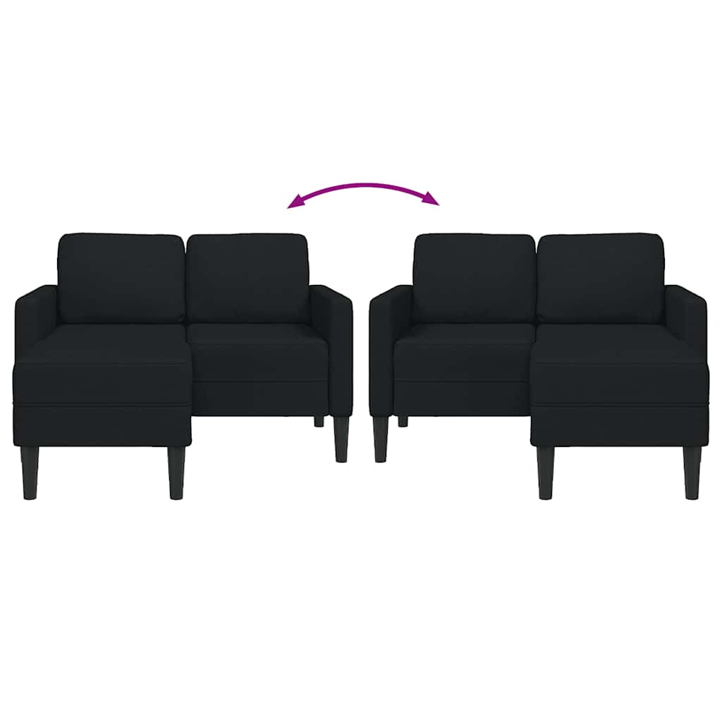 2-Sitzer-Sofa mit Chaiselongue L-Form Schwarz 125 cm Stoff