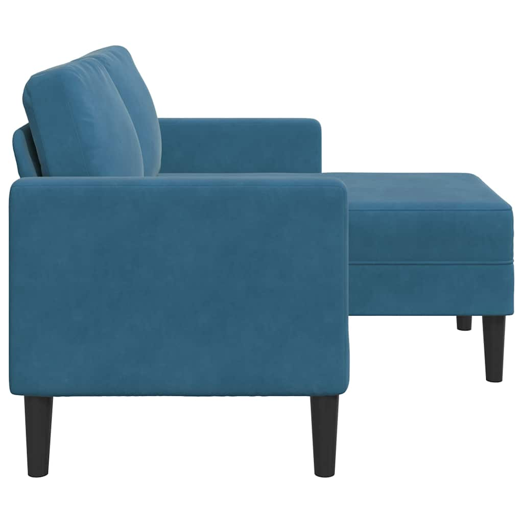 2-Sitzer-Sofa mit Chaiselongue L-Form Blau 125 cm Samt