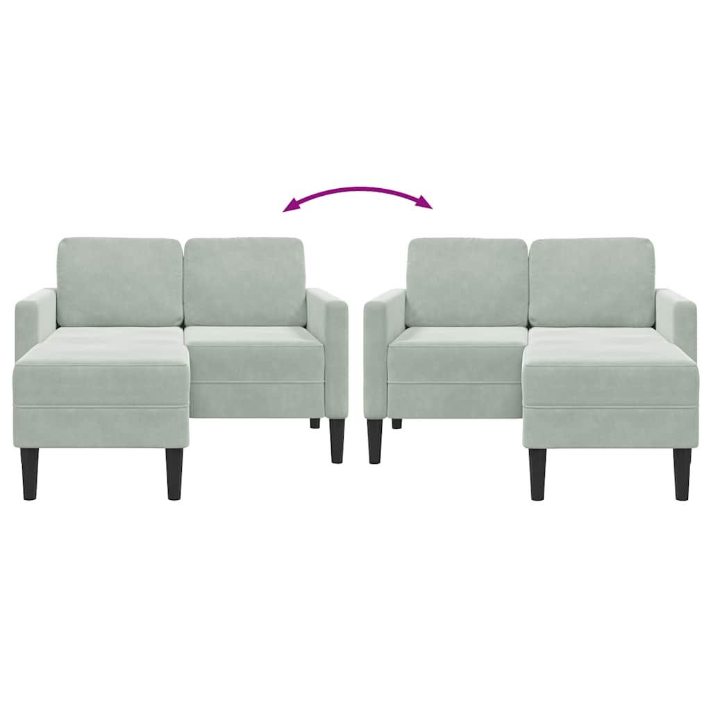 2-Sitzer-Sofa mit Chaiselongue L-Form Hellgrau 125 cm Samt