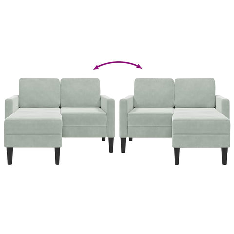 2-Sitzer-Sofa mit Chaiselongue L-Form Hellgrau 125 cm Samt