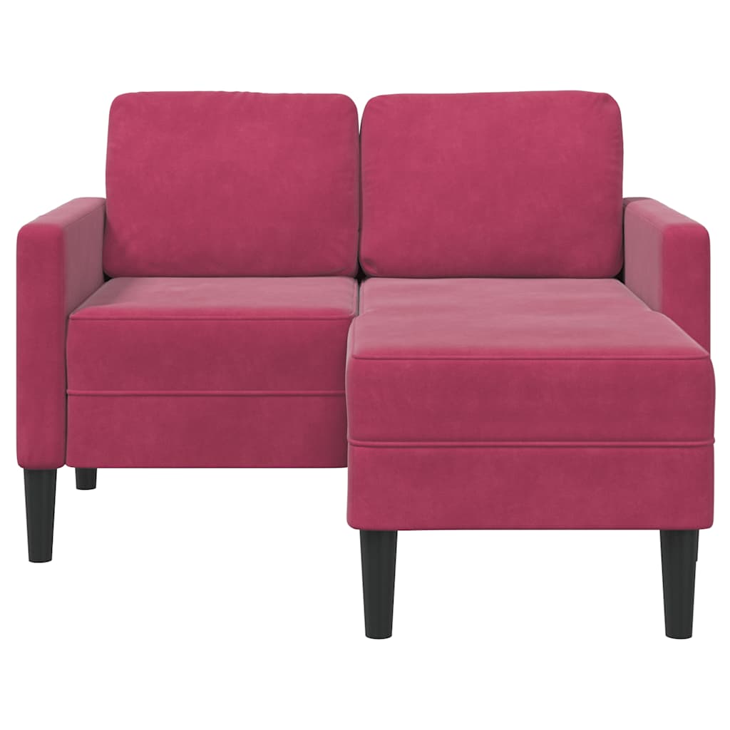 2-Sitzer-Sofa mit Chaiselongue L-Form Weinrot 125 cm Samt